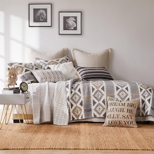 Santa Fe Grey, Taupe, White Geometric Cotton Twin/Twin XL Quilt