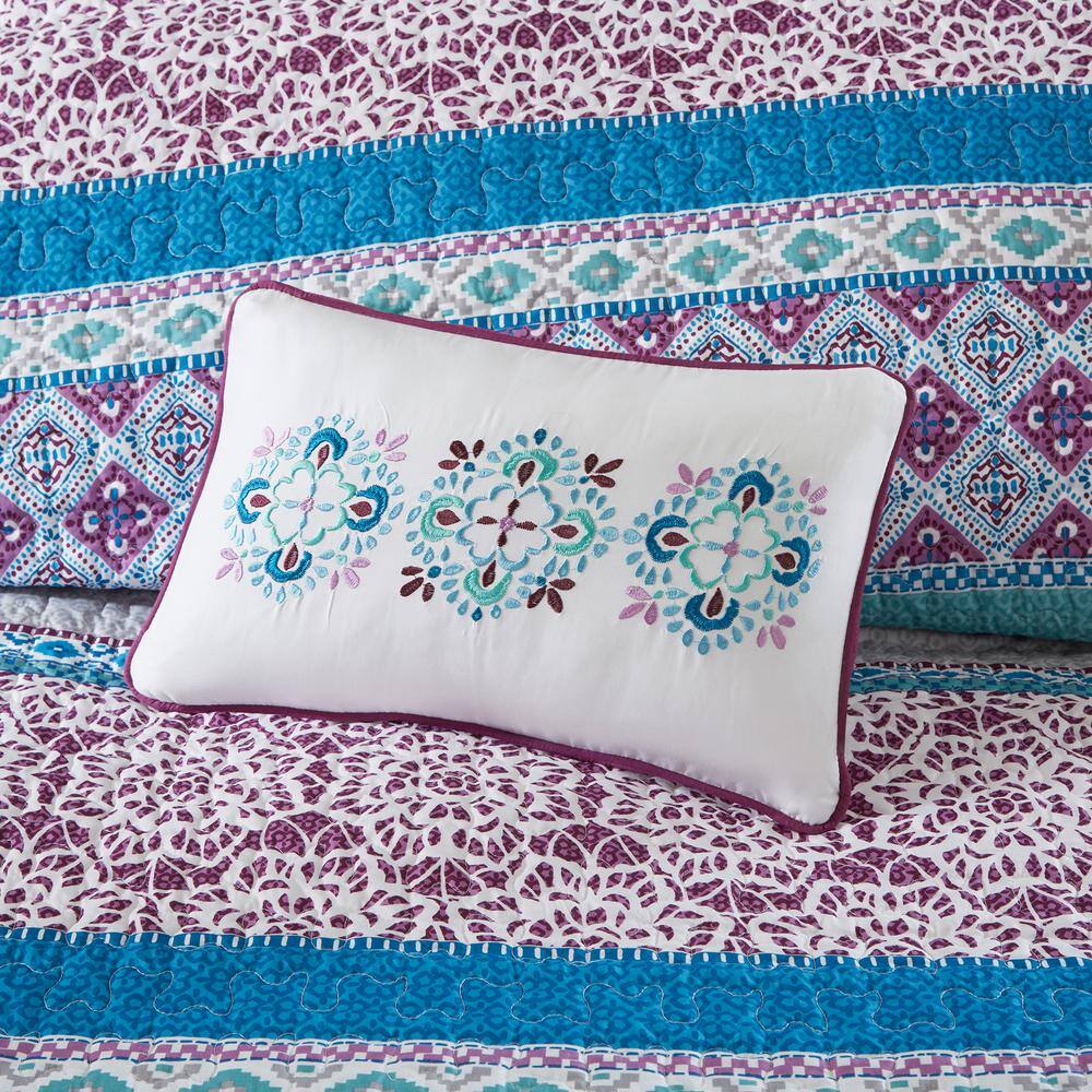 Purple Twin Boho-Chic Reversible Microfiber Coverlet Set