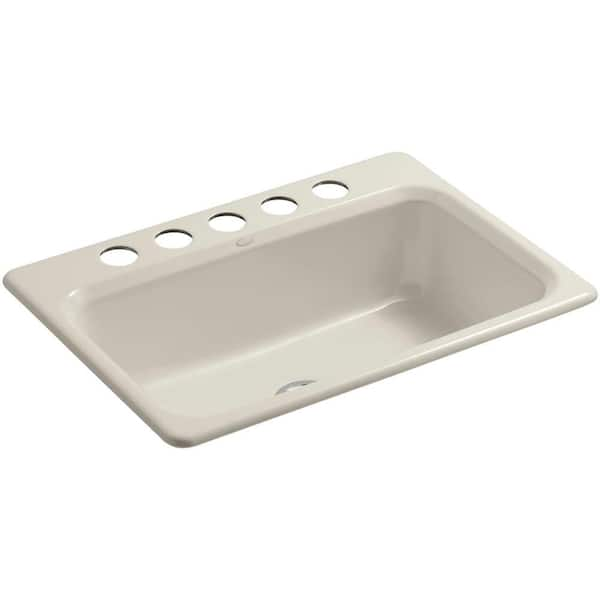 KOHLER Bakersfield Undermount Cast-Iron 31 in. 5-Hole Single Bowl Kitchen Sink in Sandbar