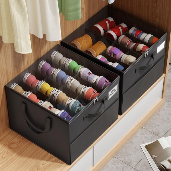 Numhew Black Shoe Storage Organizer, Foldable Adjustable Divider