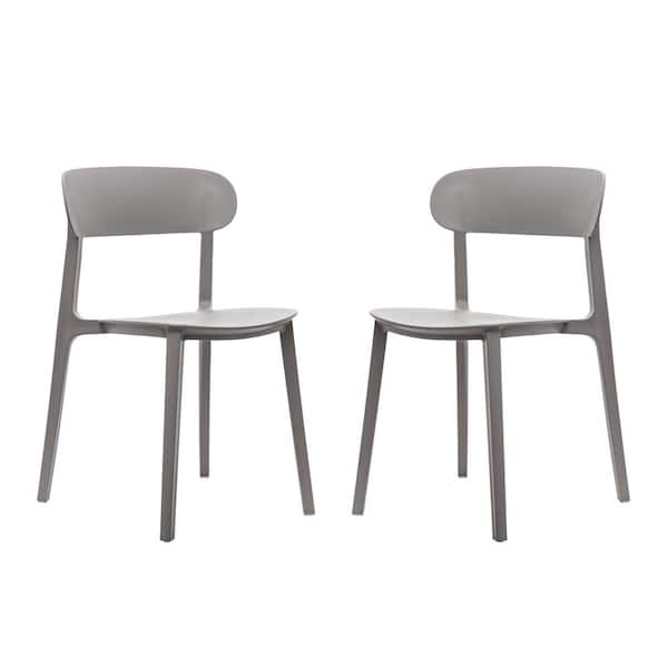 Dover Gray with Curved Backrest Indoor-Outdoor Stacking Patio Chair in Gray Set of 2