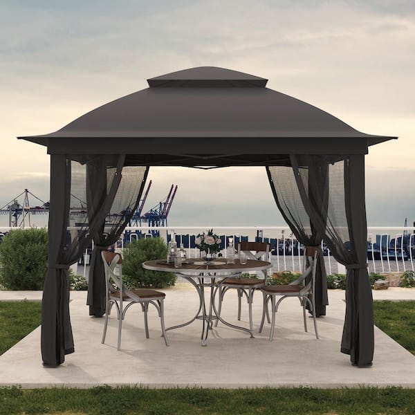 11 ft. x 11 ft. Pro Series Outdoor Instant Canopy Shelter Tent with Mosquito Netting Metal Frame Storage Bag, Black