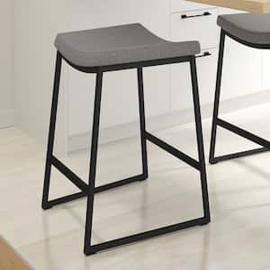 David 26.25 in. Silver Grey Polyester/Black Metal Counter Stool