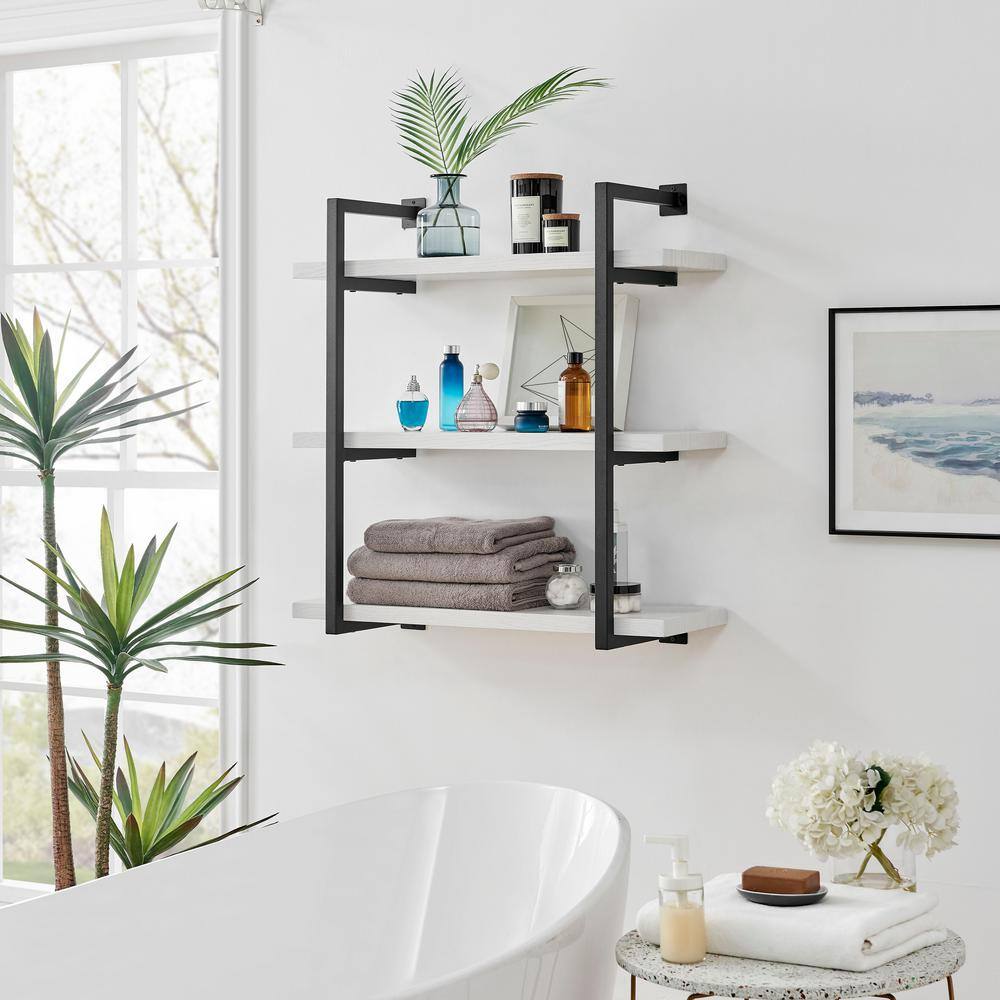 White and Black 3-Tier Industrial Wall Shelf