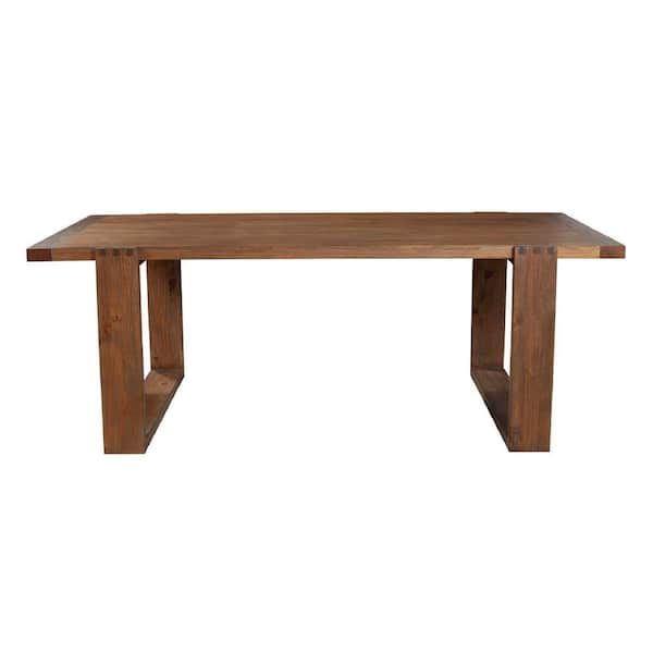 Benjara 84 in. Natural Brown Solid Wood Top Sled Design Base Dining Table Seats 6