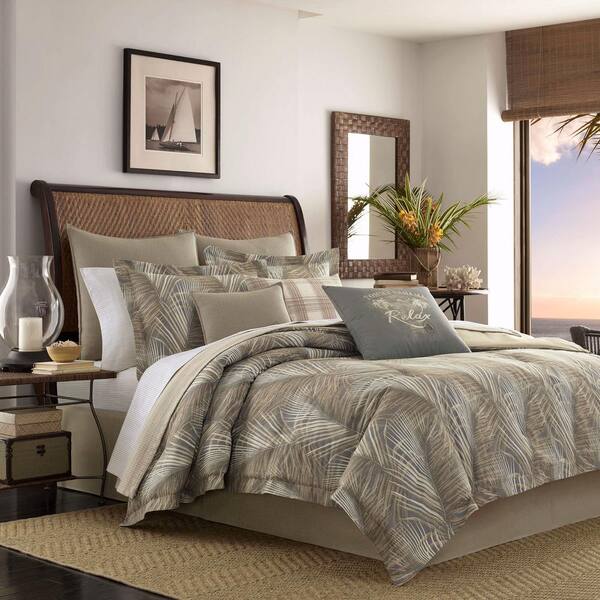Tommy Bahama Raffia Palms 4 Piece Brown, King Size Bed Cotton Comforter Set