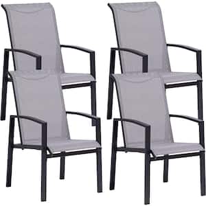 Patio Chairs Set of 4, Rust-Free Outdoor Chairs W/Metal Slat Finish, 2x1 Textilene Dining Chairs Set of 4