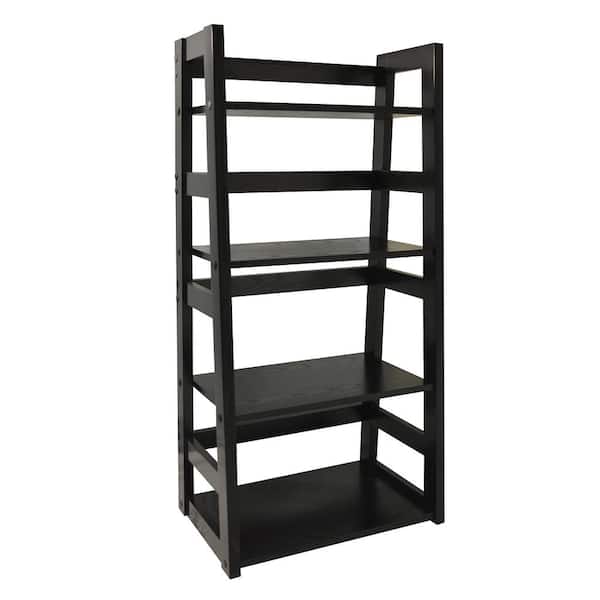 Black Wood 4 Shelf Etagere Bookcase, Short Narrow Black Bookcase