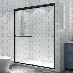 JIE 60 in. W x 70 in. H Sliding Semi-Frameless Shower Door in Black Finish with Toughened Glass