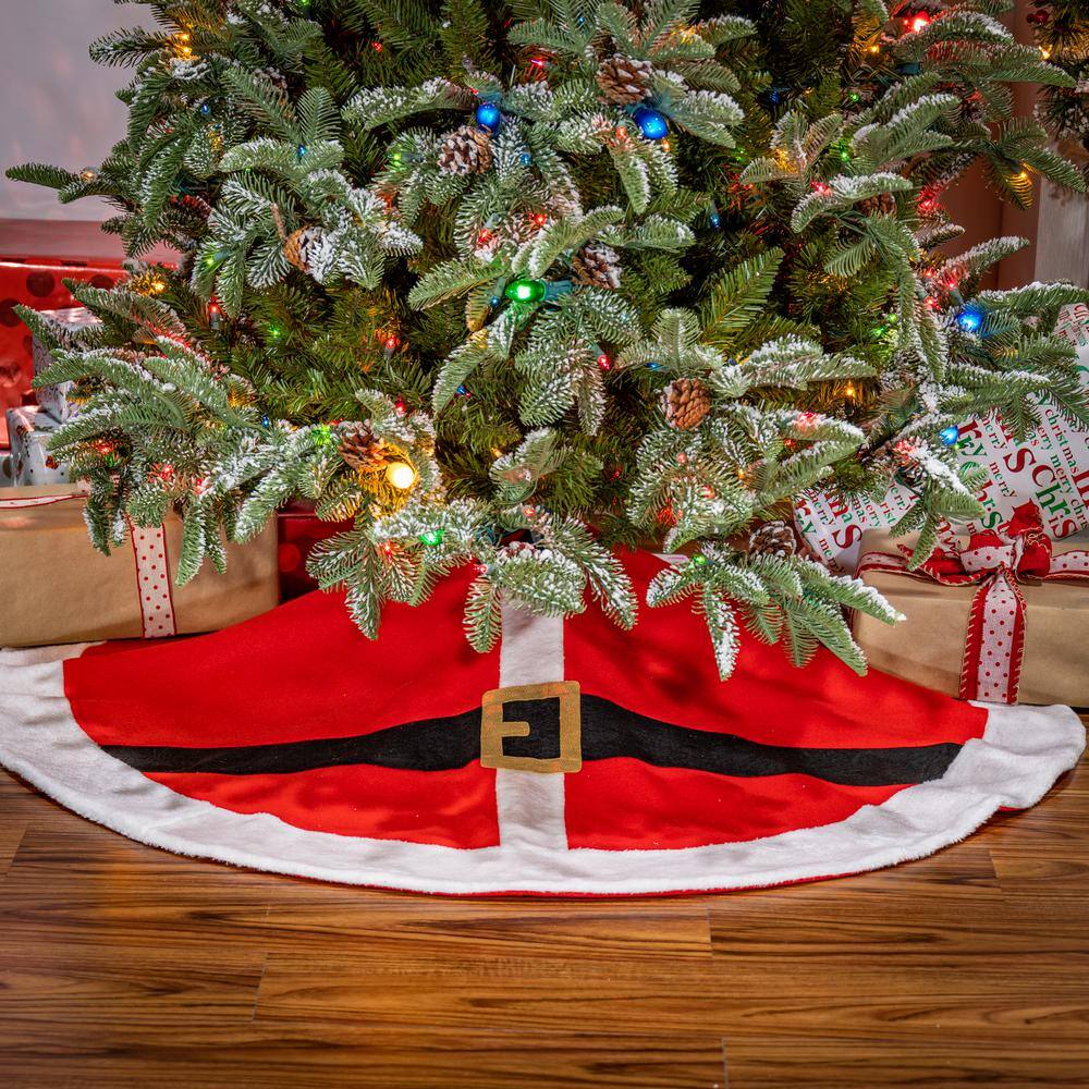 Santa's Red and White Fabric Christmas Tree Skirt, 48 Inches