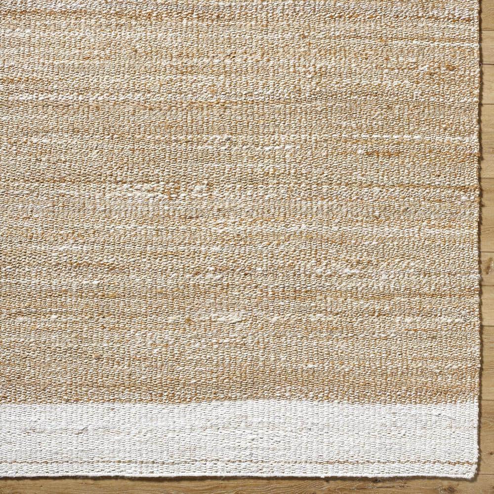 Handwoven Beige and White Jute Rectangular Area Rug