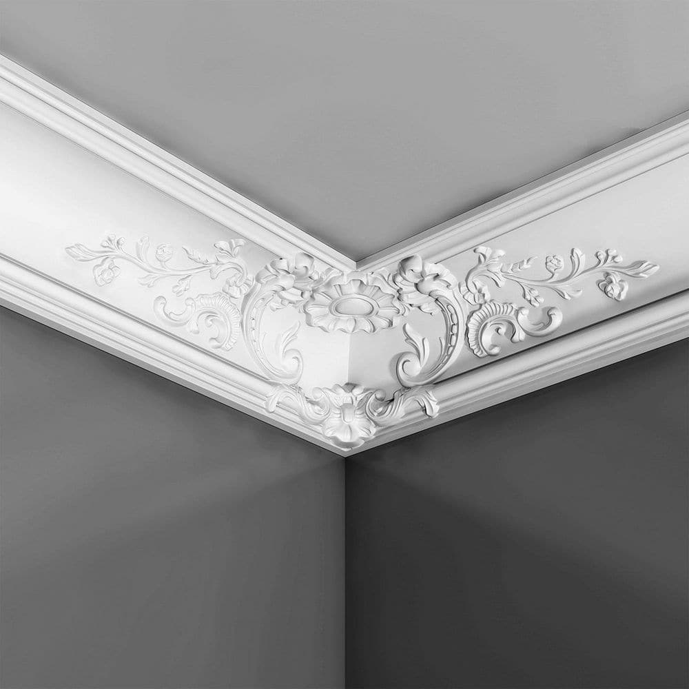 78-Inch White Polyurethane Ornate Crown Moulding