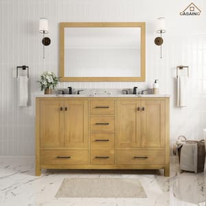 60 in. W. x 22 in. D x 35.4 in. H Double Sink Bath Vanity in Almond Toffee with White Marble Top and Basin