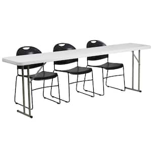 96 in. Black Plastic Tabletop Plastic Seat Folding Table and Chair Set