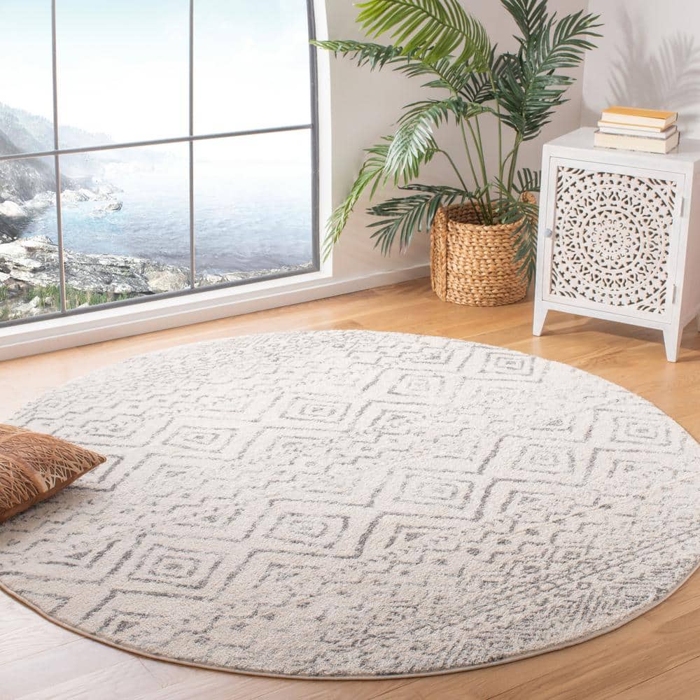 Tulum 8 ft. x 8 ft. Round Ivory/Gray Striped Geometric Diamonds Area Rug price history on PriceWatchPro