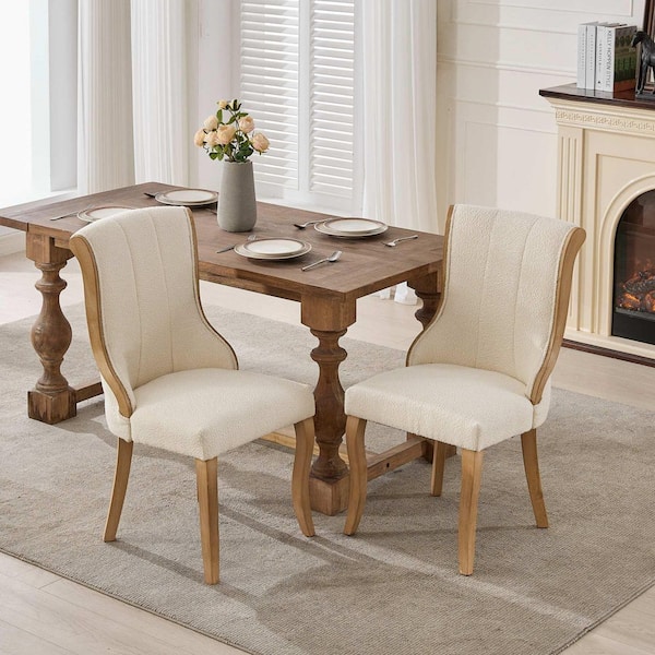 Blaine Beige Velvet Upholstered Dining Chairs with Solid Wood Legs and High Back, Set of 2
