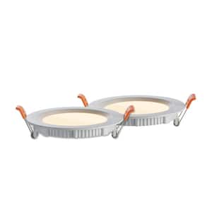 4 in. Canless 3000K, 65-Watt Equivalent, White Round Dimmable Flat LED Recessed Downlight with J-Box Included (2-Pack)
