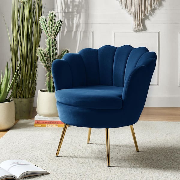 JAYDEN CREATION Fidelia Golden Legs Navy Accent Barrel Arm Chair with Tufted Back