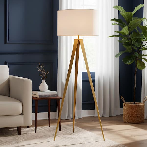 Romanza 62" Postmodern Tripod Floor Lamp with Drum Shade, Matte Gold/White
