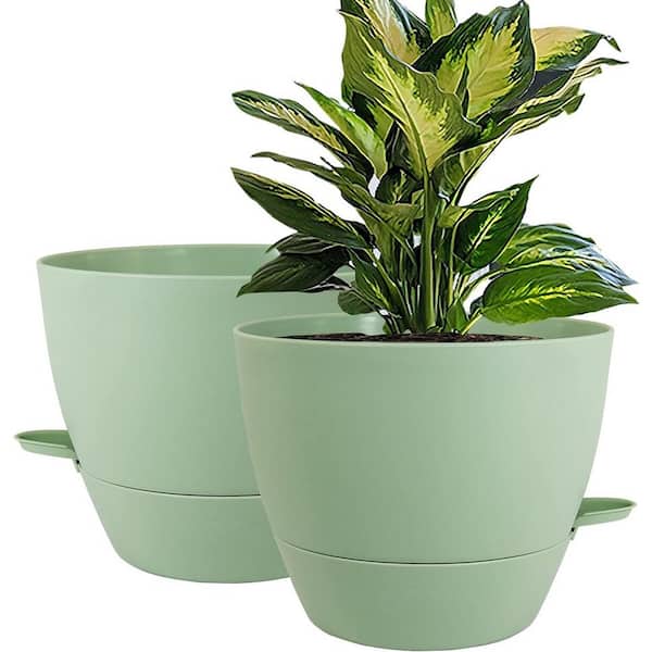 ITOPFOX Modern 10 in. L x 10 in. W x 7.3 in. H Green Plastic Round Indoor Planter (2-Pack)