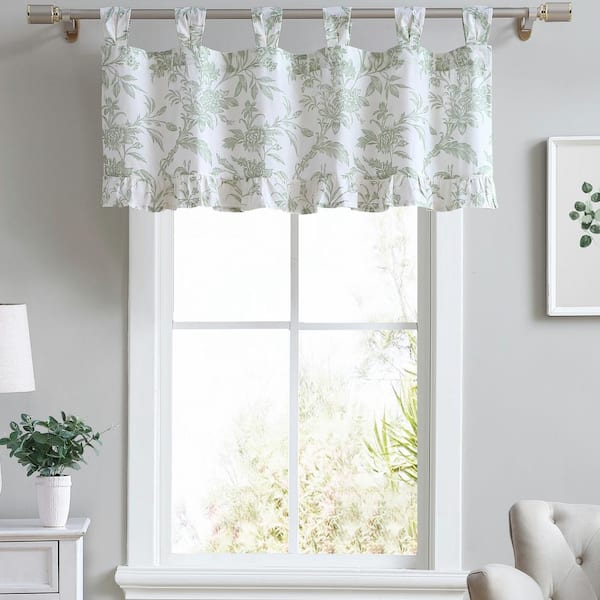 Laura Ashley Natalie 20 in. W x 50 in. L Cotton Floral Tab Top Valance in Pastel Green