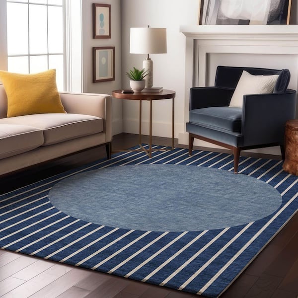 Mayfield Premium Machine Washable Abstract AMF994 Navy 5 ft. x 7 ft. 6 in. Area Rug