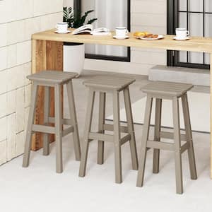 Laguna 29 in. HDPE Plastic All Weather Backless Square Seat Bar Height Outdoor Bar Stool in Weathered Wood, (Set of 3)