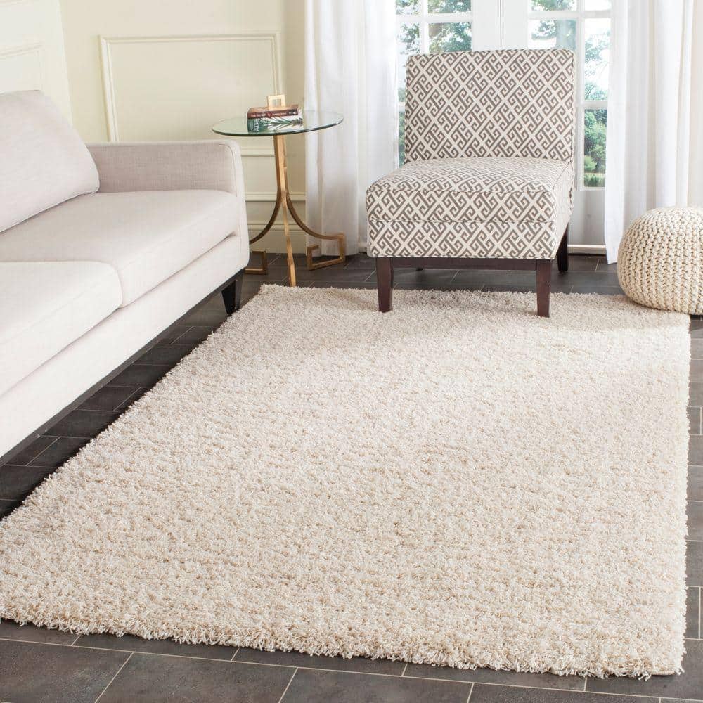 Beige Rectangular Synthetic Shag Area Rug, 2'3" x 4'
