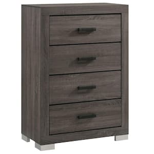 16 in. Gray and Black 5-Drawer Wooden Tall Dresser Chest of Drawers