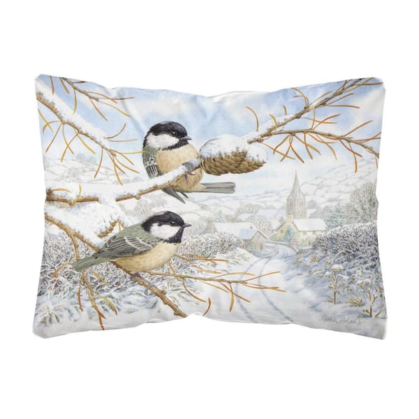 Caroline's Treasures 12 in. x 16 in. Multi-Color Lumbar Outdoor Throw Pillow Coal Tits Fabric Decorative Pillow