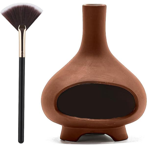 Afoxsos Brown Ceramic Incense Burner with Chimney and Brush