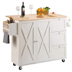 Kitchen Island Cart Top 45.3 in. Width Mobile Carts with Storage Cabinet Rolling Kitchen Carts, White