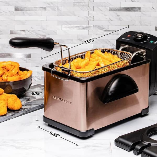 OVENTE 2 L Copper Electric Deep Fryer with Removable Frying Basket