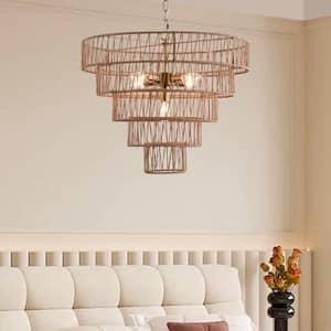 Collision 5-Light Wood-Colored Chandelier with Paper Lampshade