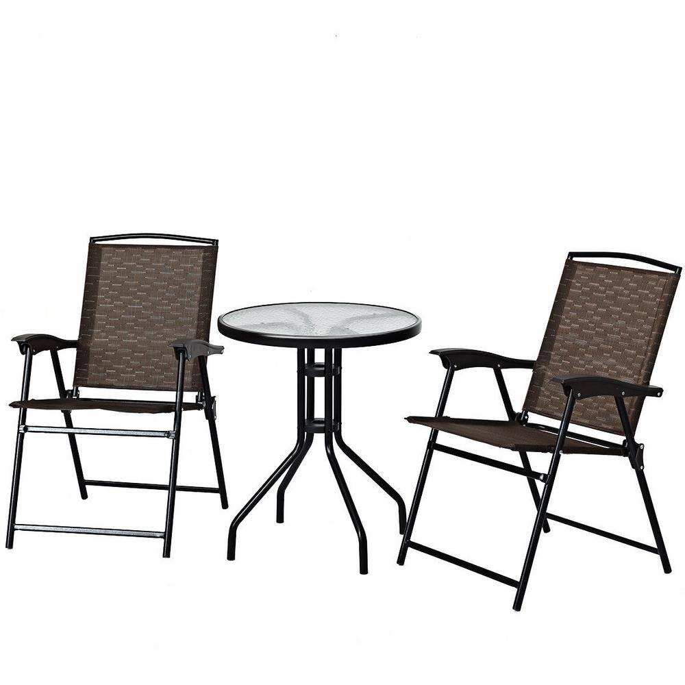Black Frame 3-Piece Metal Patio Conversation Set Furniture Set Courtyard Table and Folding Chairs price history on PriceWatchPro