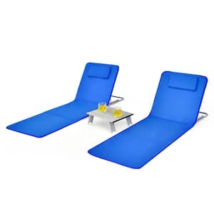 Beach Lounge Chair Mat Set with Table, Navy