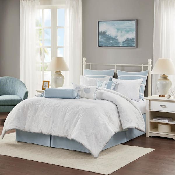 Crystal Beach 4-Piece White Cotton Queen Comforter Set