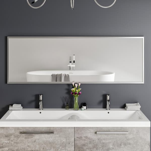 Eviva Sax 57 in. W x 20 in. H Framed Rectangular Bathroom Vanity Mirror in Brushed Silver