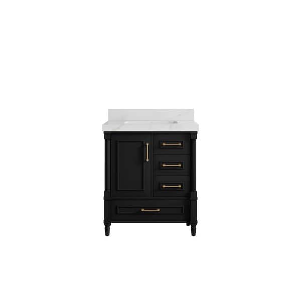 Willow Collections Hudson 30 in. W x 22 in. D x 36 in. H Single Sink Bath Vanity Center Black 2 in. Calcutta Sienna Qt. Top