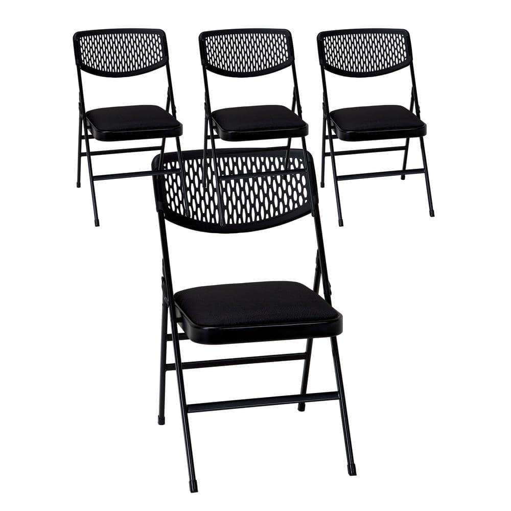 Cosco Black Fabric Padded Seat Folding Chair (Set of 4)