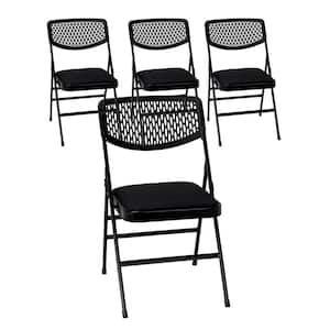 Black Fabric Padded Seat Folding Chair (Set of 4)