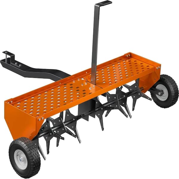 Heavy-Duty Black Orange 48-Inch Tow Behind Manual Lawn Aerator for Garden,Yard,Farm