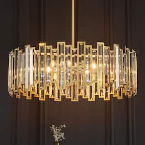 Klint 6-Light 23.6 in. Modern Glam Gold Drum Cylinder Crystal Chandelier for Dining Room with Crystal Shade