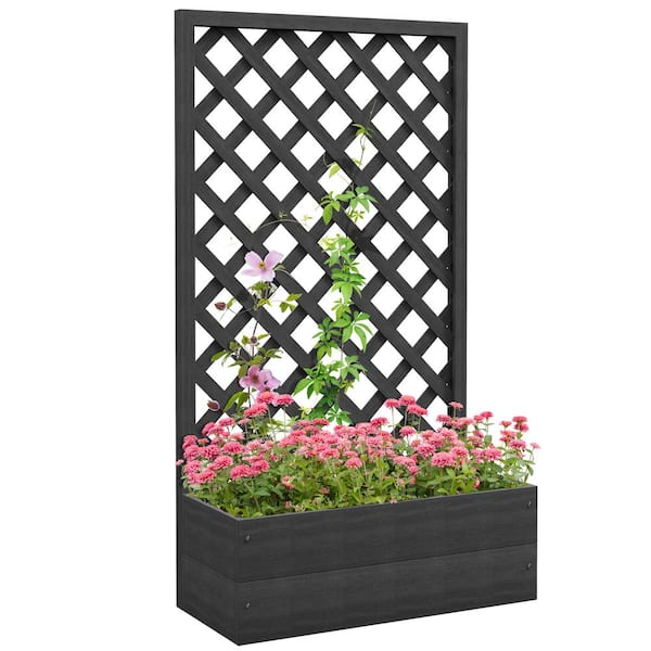 Outsunny Middle 29.5 in. x 13.25 in. x 53.25 in. Black Plastic Raised Garden Bed with Lattice Trellis (1-Pack)