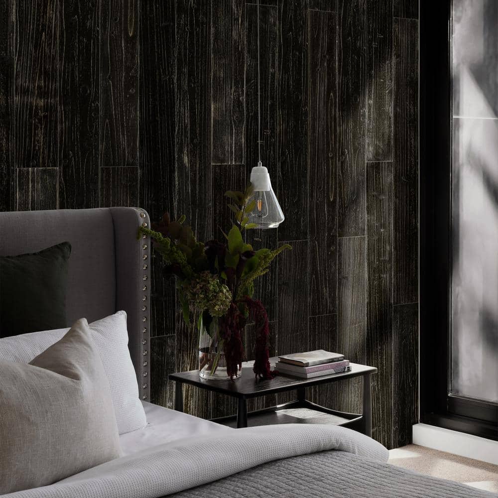 Charcoal Black Solid Pine Wood Wall Planks Set