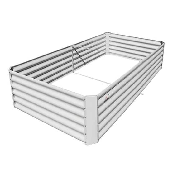Zeus & Ruta 8x4x1.5 ft Metal Rectangular Galvanized Raised Garden Bed for Vegetables and Flowers Outdoor in White