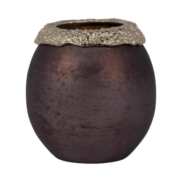 8 in. Black/Metallic Glass Aluminum Oval Hurricane Candle Holder