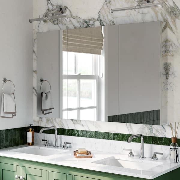 WYonder 48 in. W x 30 in. H Rectangular Aluminum Recessed/Surface Mount Medicine Cabinet with Mirror