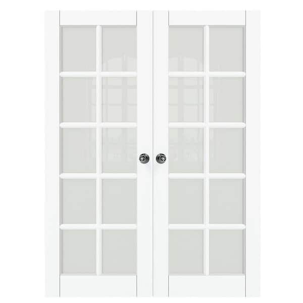 60 in. x 80 in. Composite, MDF, 10-Lite, Frosted Glass, Primed, White Interior Door Slab with Black Goal Doorknob