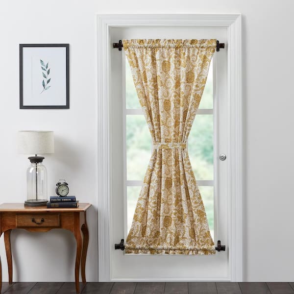 VHC BRANDS Dorset Floral 40 in. W x 72 in. L Light Filtering Rod Pocket French Door Window Panel in Gold